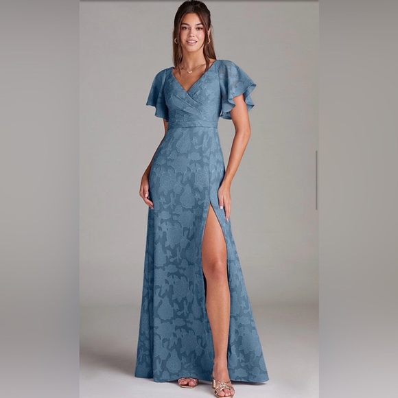 Azazie Dresses & Skirts - Elegant Blue Floral Maxi Dress